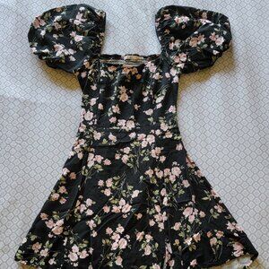 black floral mini dress w/ open back